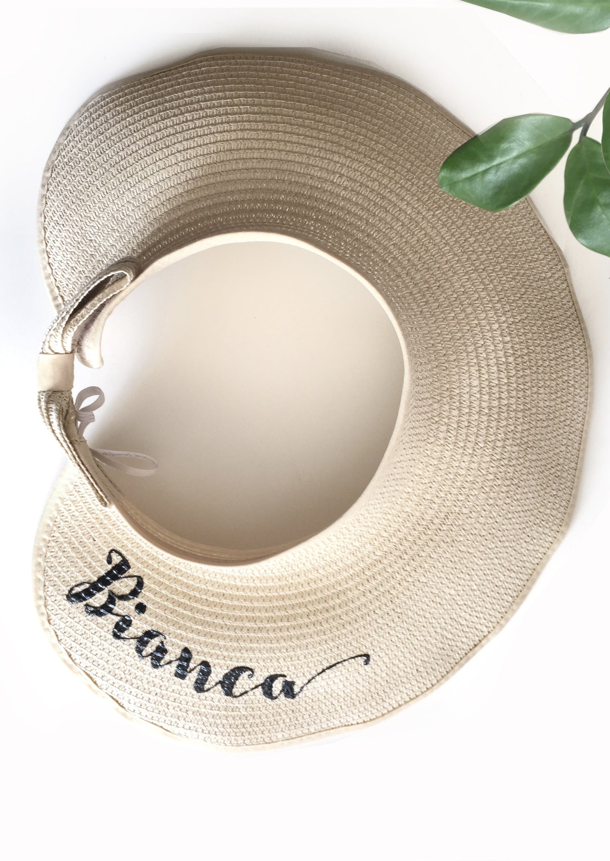 Custom Name Straw Floppy Sun Hat Tan